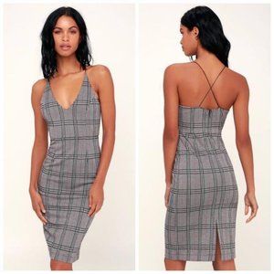 Lulus Black Swan Beth Grey Plaid Bodycon Dress